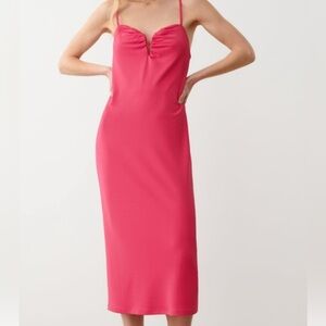 Hot pink v-neck slip dress by Zara